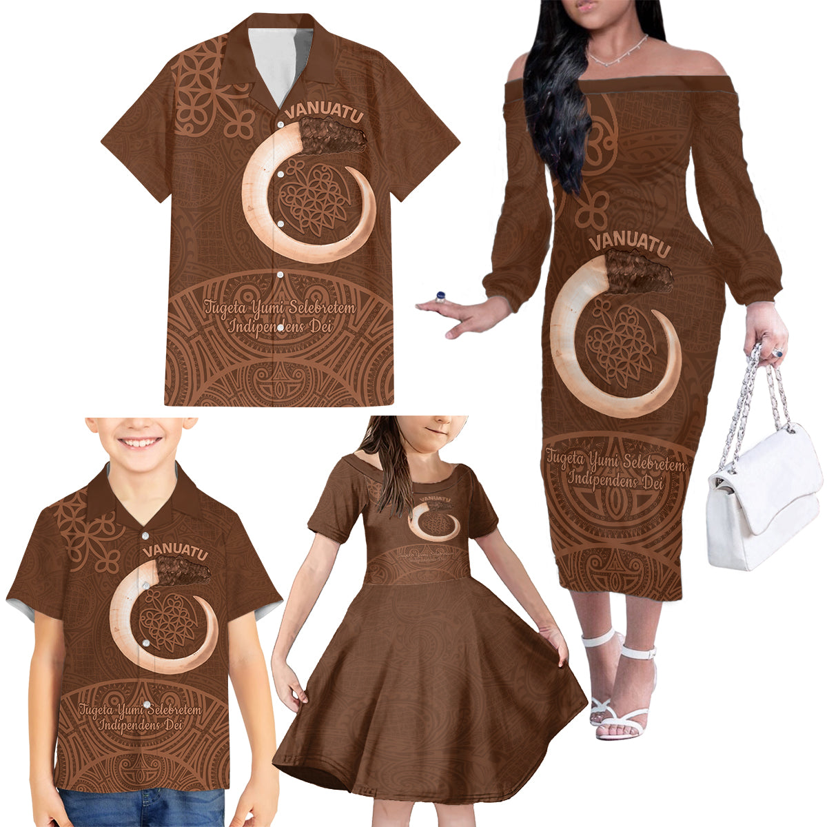 Vanuatu Indipendens Dei Family Matching Off The Shoulder Long Sleeve Dress and Hawaiian Shirt Yumi 44th Sand Drawing Turtle Mix Lapita