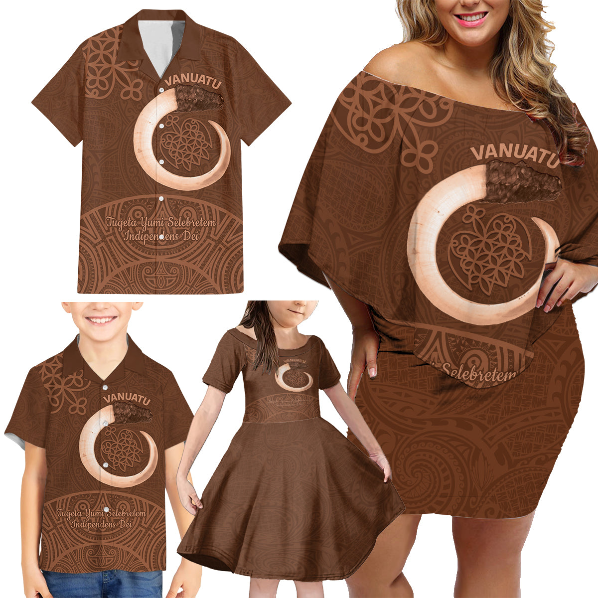 Vanuatu Indipendens Dei Family Matching Off Shoulder Short Dress and Hawaiian Shirt Yumi 44th Sand Drawing Turtle Mix Lapita