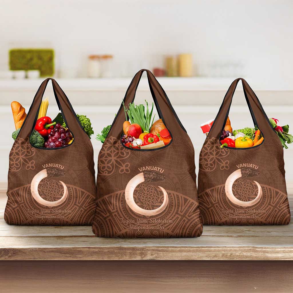 Vanuatu Indipendens Dei Grocery Bag Yumi Sand Drawing Turtle Mix Lapita LT14 3-pack One Size Brown - Polynesian Pride