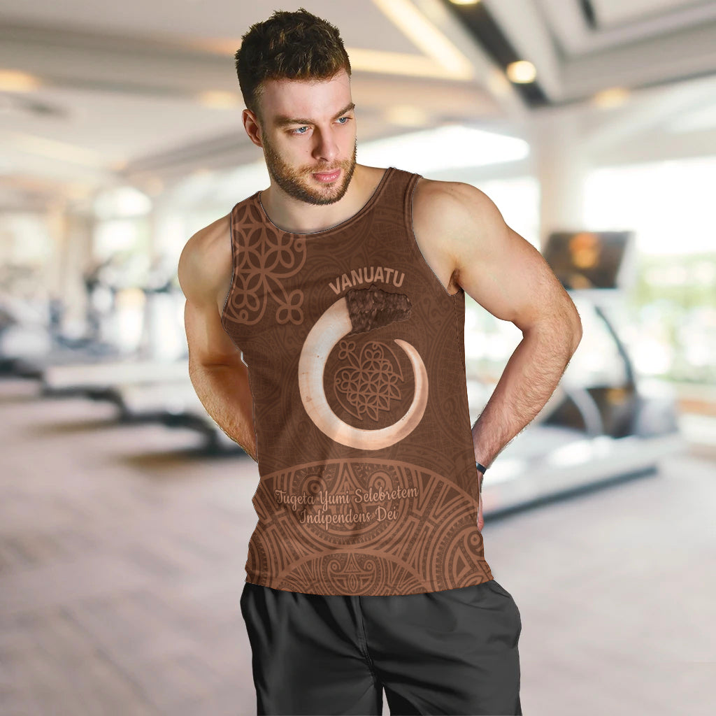 Vanuatu Indipendens Dei Men Tank Top Yumi Sand Drawing Turtle Mix Lapita LT14 Brown - Polynesian Pride