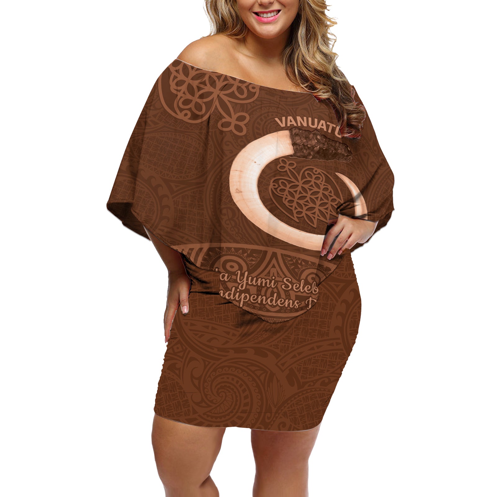 Vanuatu Indipendens Dei Off Shoulder Short Dress Yumi 44th Sand Drawing Turtle Mix Lapita