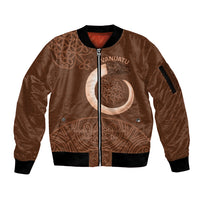 Vanuatu Indipendens Dei Sleeve Zip Bomber Jacket Yumi Sand Drawing Turtle Mix Lapita LT14 Unisex Brown - Polynesian Pride