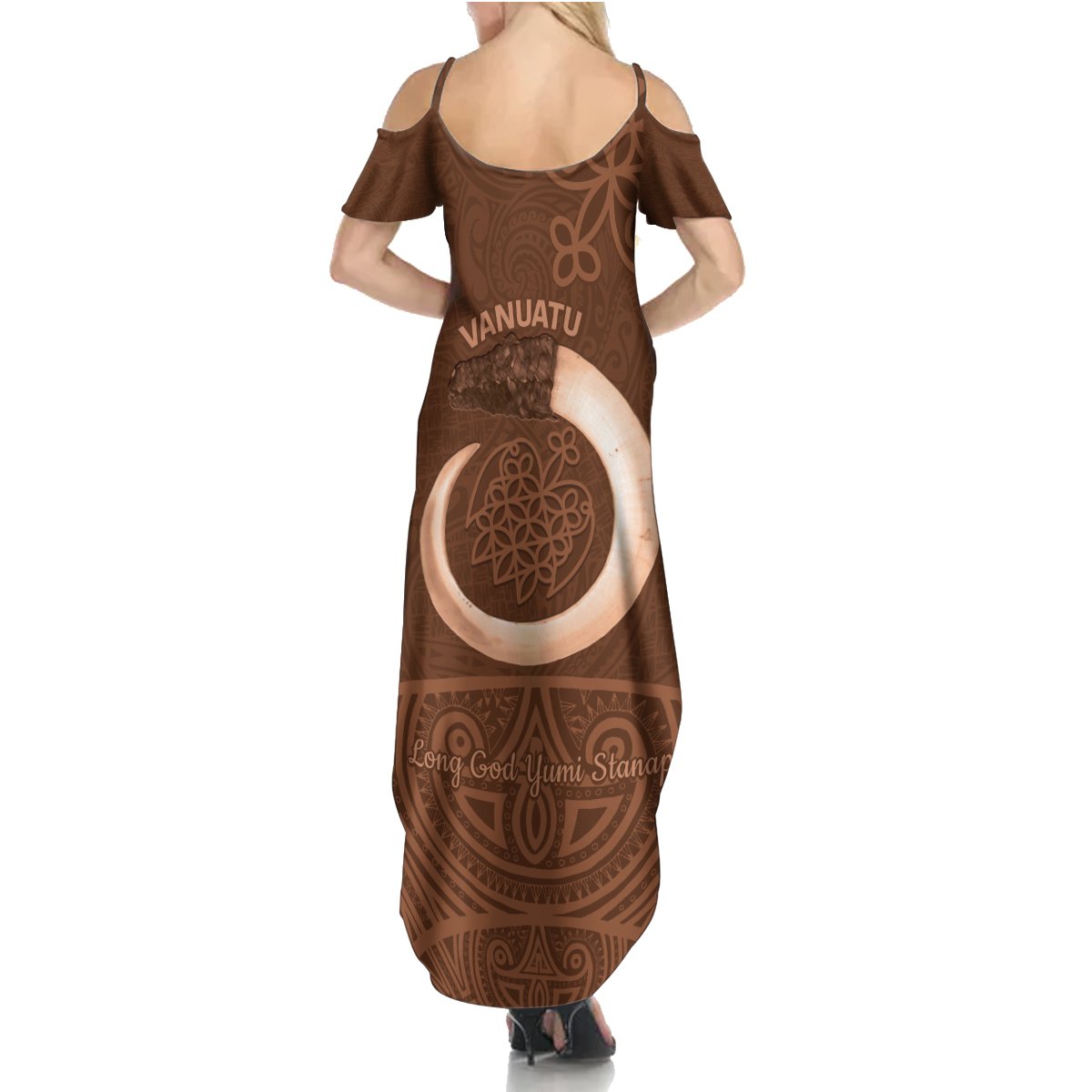Vanuatu Indipendens Dei Summer Maxi Dress Yumi Sand Drawing Turtle Mix Lapita LT14 - Polynesian Pride