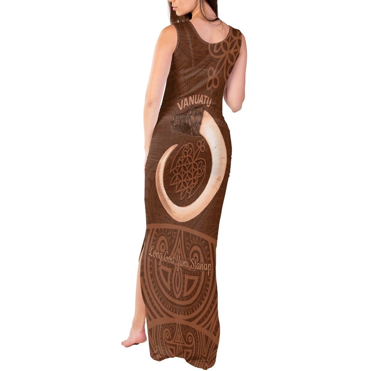Vanuatu Indipendens Dei Tank Maxi Dress Yumi Sand Drawing Turtle Mix Lapita LT14 - Polynesian Pride