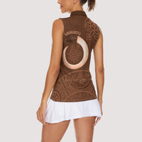 Vanuatu Indipendens Dei Women Sleeveless Polo Shirt Yumi 44th Sand Drawing Turtle Mix Lapita
