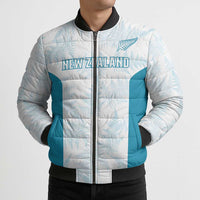 Custom New Zealand Silver Fern Football Bomber Puffer Jacket Come On All White - Polynesian Pride