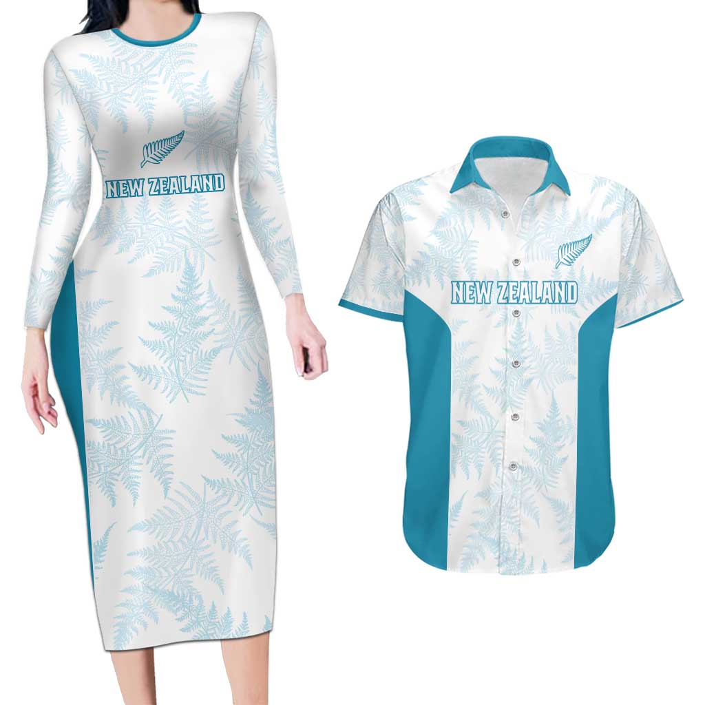 Custom New Zealand Silver Fern Football Couples Matching Long Sleeve Bodycon Dress and Hawaiian Shirt Come On All White