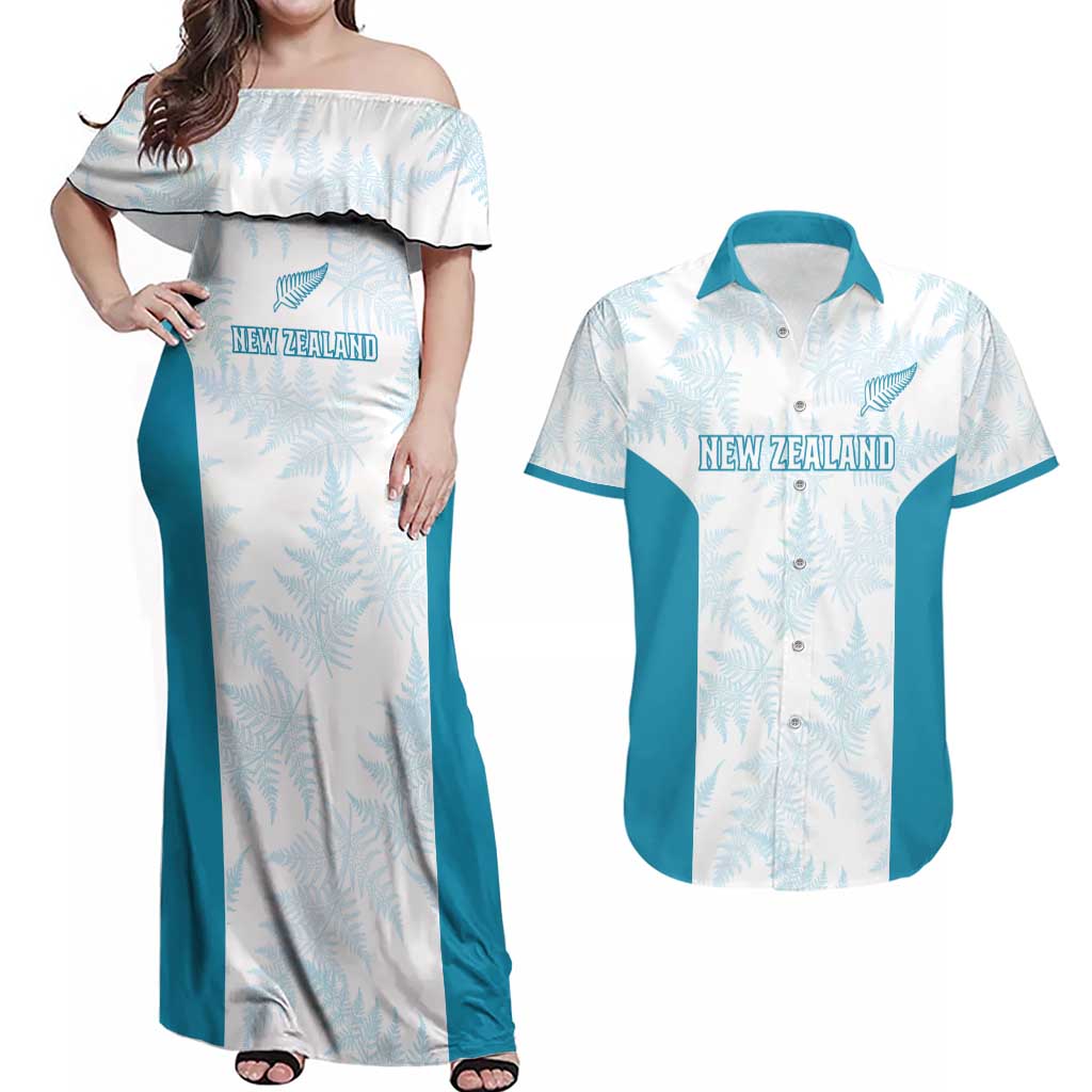 Custom New Zealand Silver Fern Football Couples Matching Off Shoulder Maxi Dress and Hawaiian Shirt Come On All White