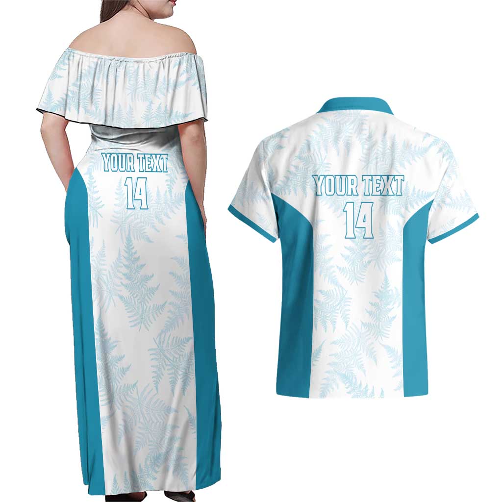 Custom New Zealand Silver Fern Football Couples Matching Off Shoulder Maxi Dress and Hawaiian Shirt Come On All White