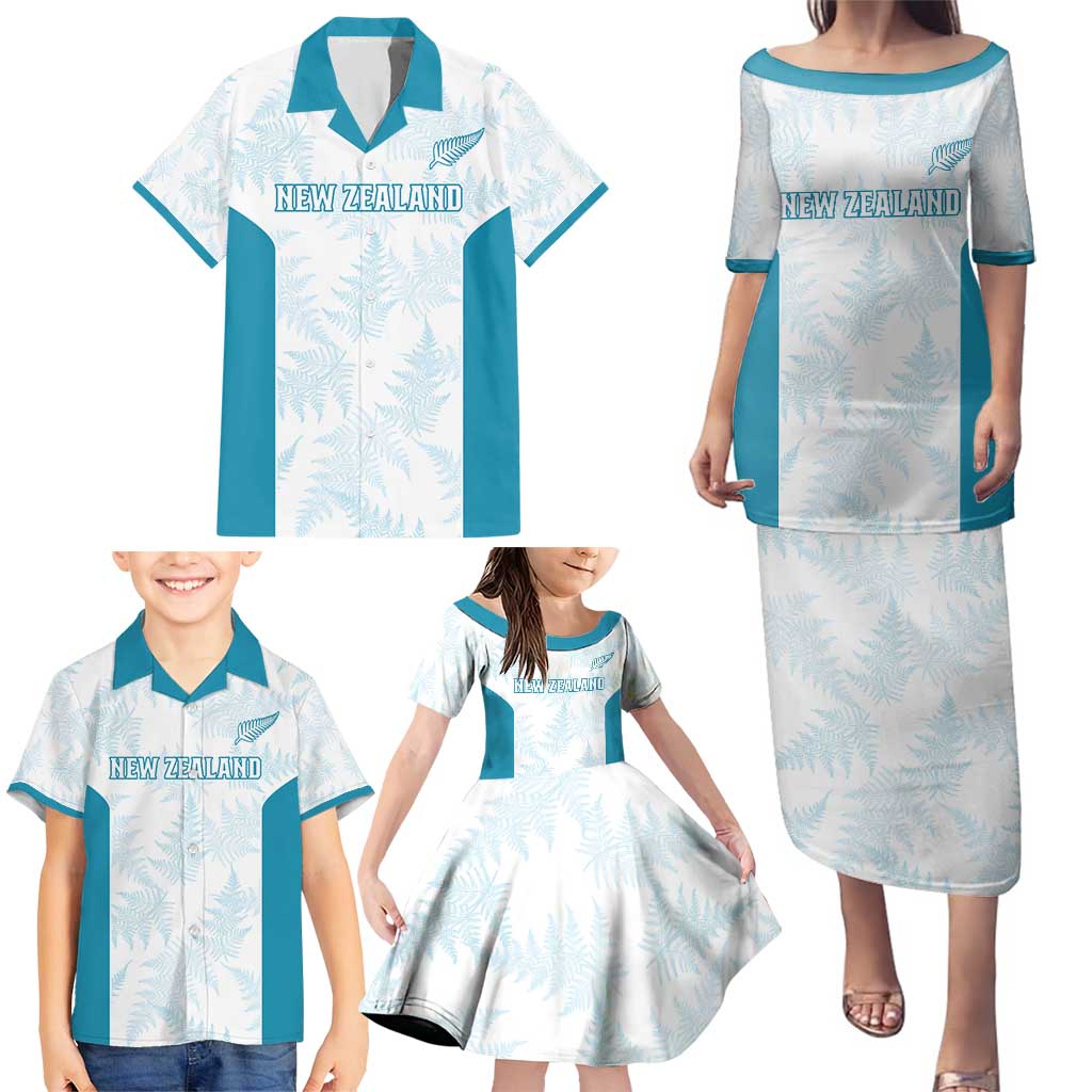Custom New Zealand Silver Fern Football Family Matching Puletasi and Hawaiian Shirt Come On All White