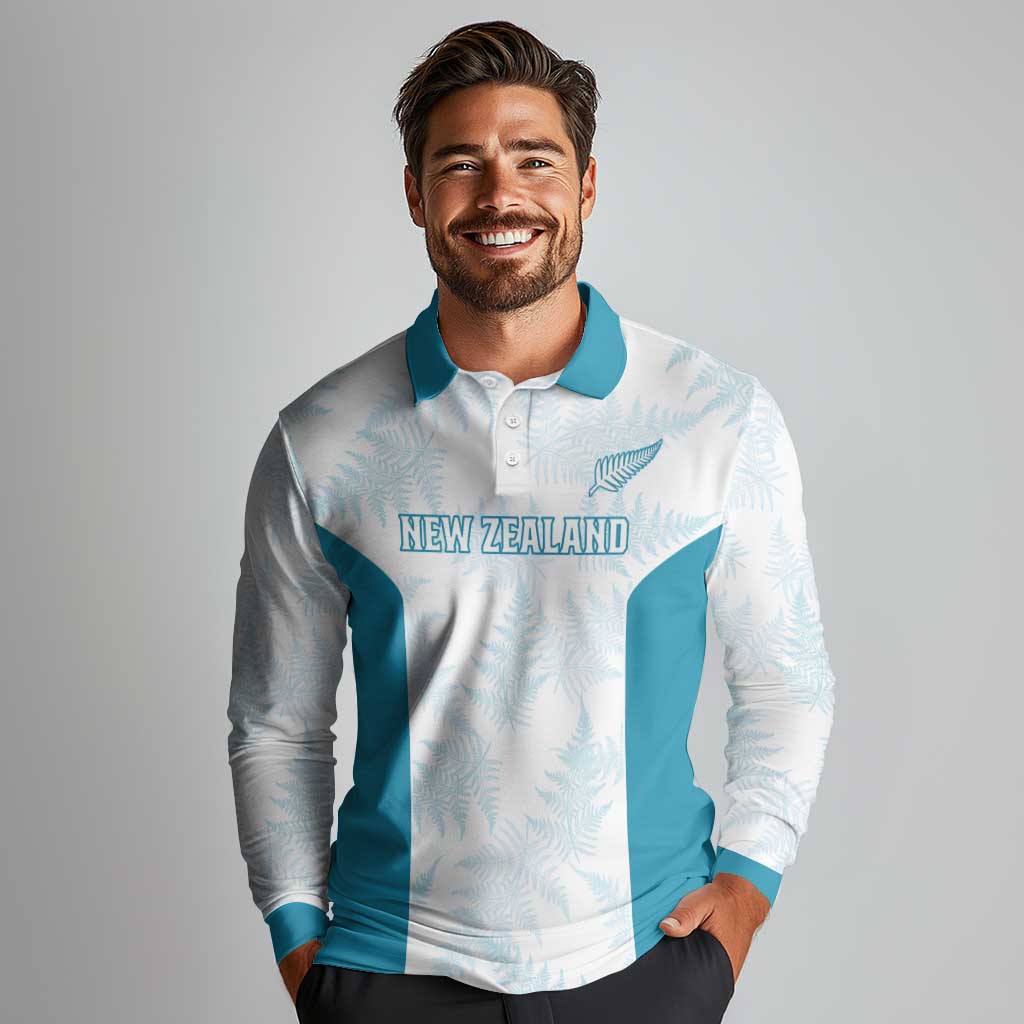 Custom New Zealand Silver Fern Football Long Sleeve Polo Shirt Come On All White
