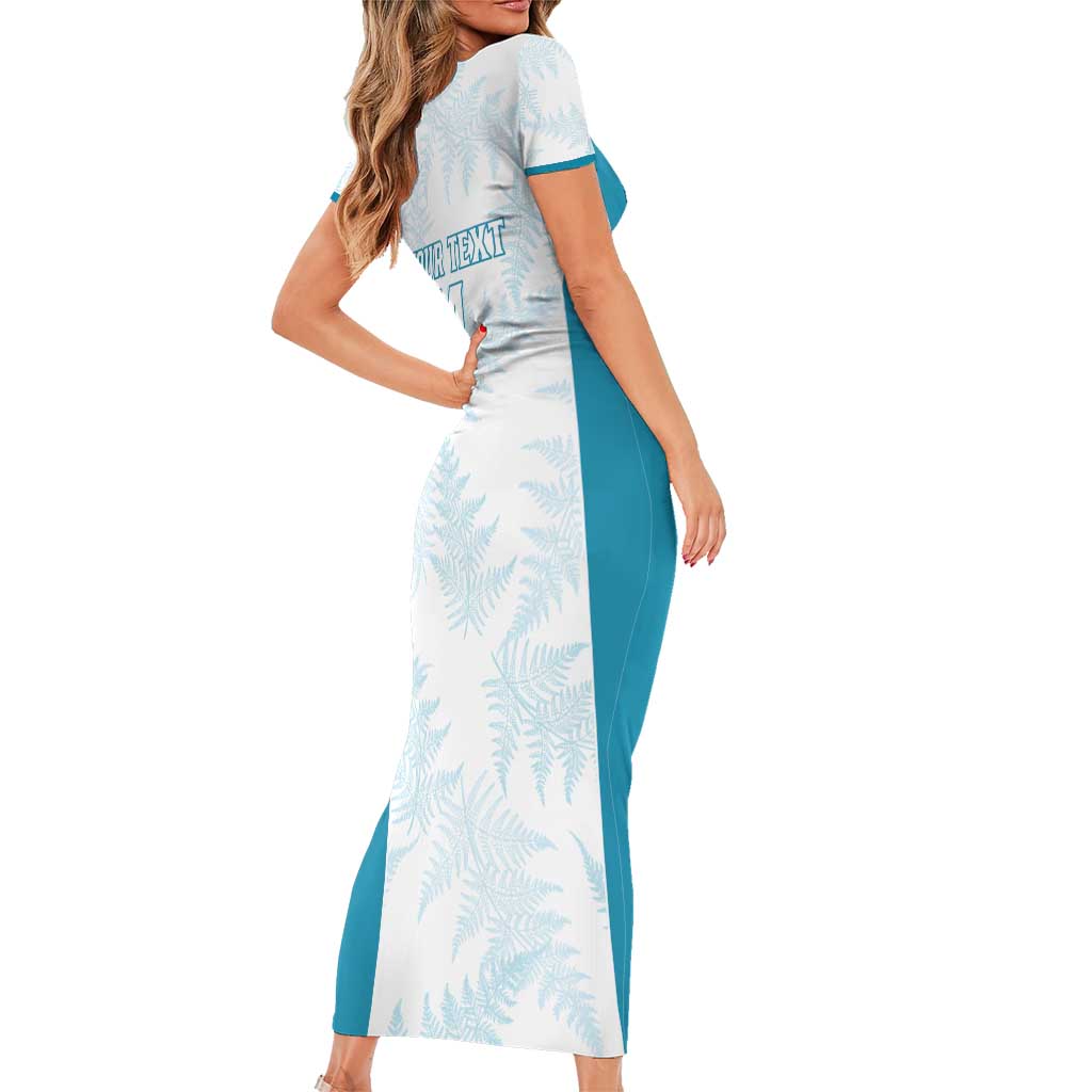 Custom New Zealand Silver Fern Football Short Sleeve Bodycon Dress Come On All White