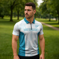 Custom New Zealand Silver Fern Football Zipper Polo Shirt Come On All White - Polynesian Pride