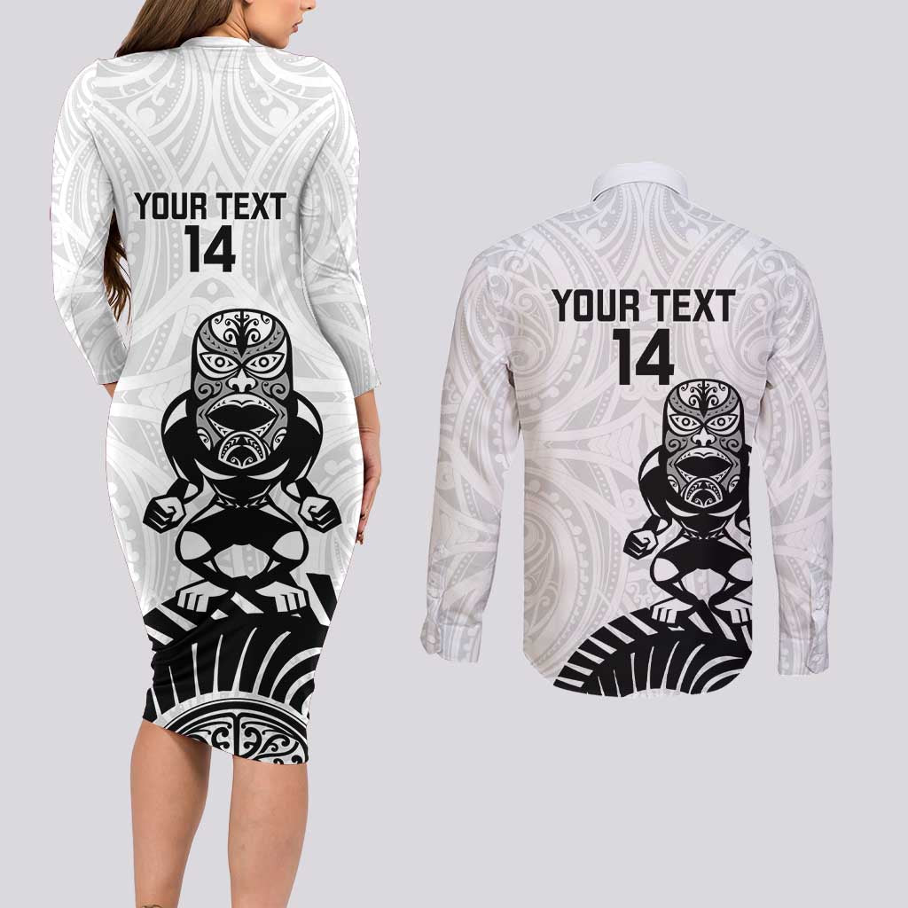 Custom Aotearoa Football Couples Matching Long Sleeve Bodycon Dress and Long Sleeve Button Shirt NZ Maori Tiki Go Champions