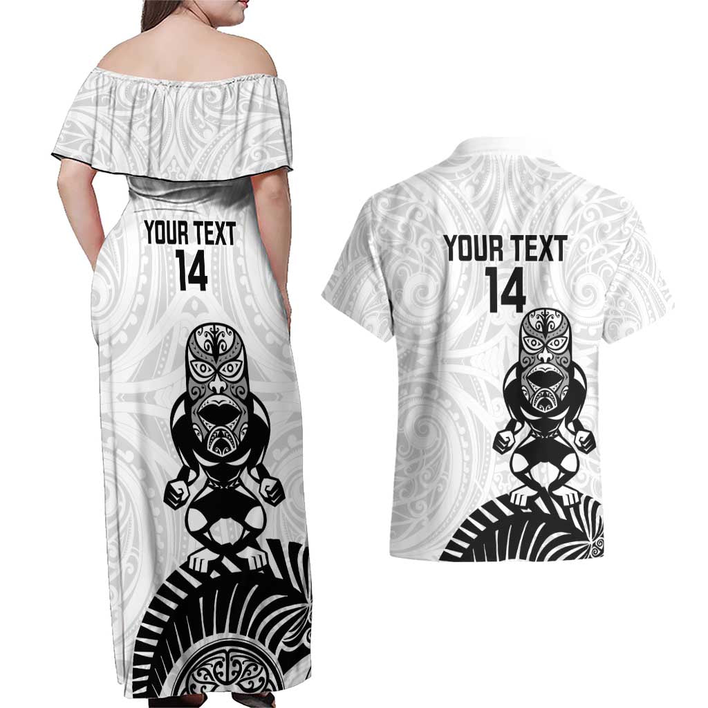 Custom Aotearoa Football Couples Matching Off Shoulder Maxi Dress and Hawaiian Shirt NZ Maori Tiki Go Champions