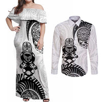 Custom Aotearoa Football Couples Matching Off Shoulder Maxi Dress and Long Sleeve Button Shirt NZ Maori Tiki Go Champions
