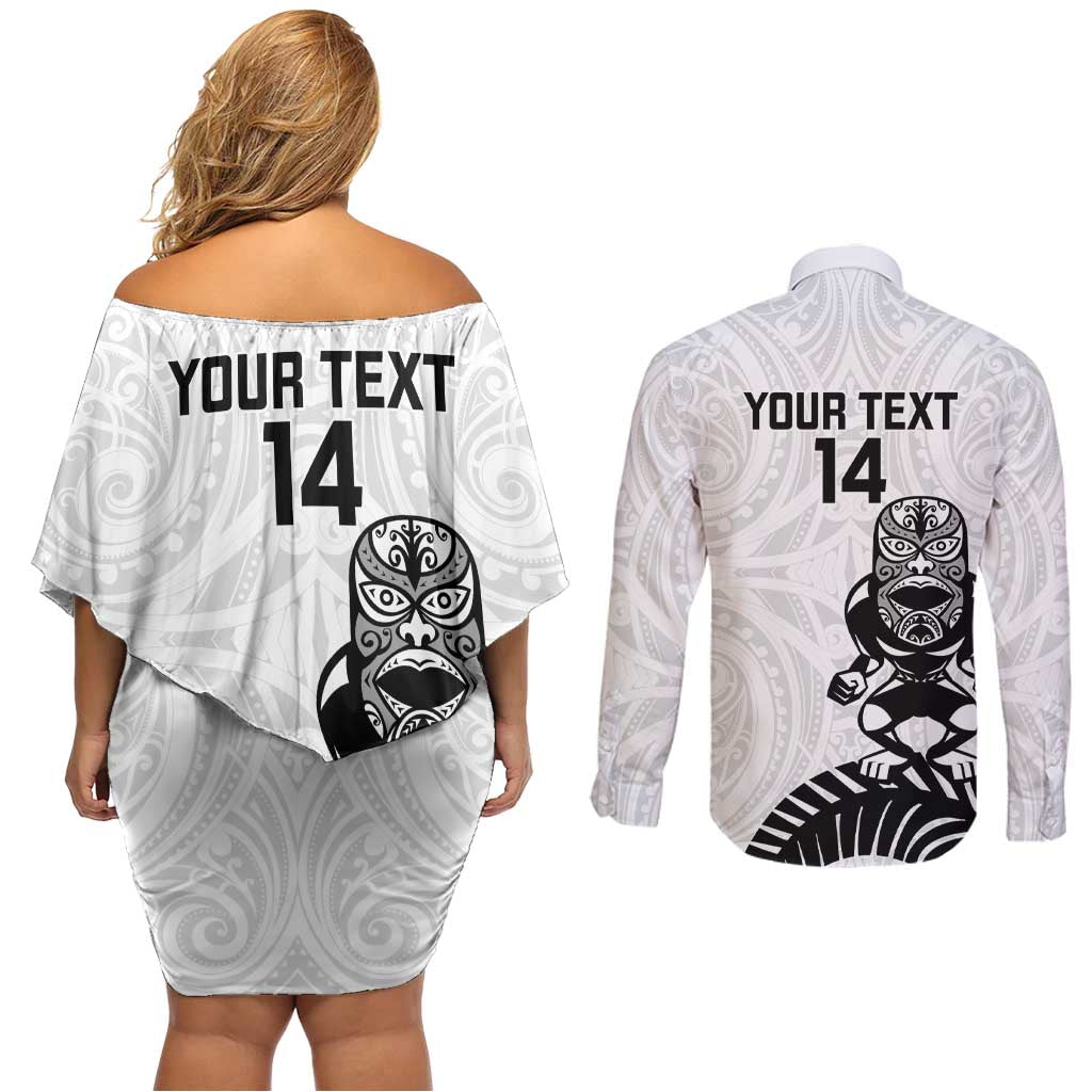 Custom Aotearoa Football Couples Matching Off Shoulder Short Dress and Long Sleeve Button Shirt NZ Maori Tiki Go Champions