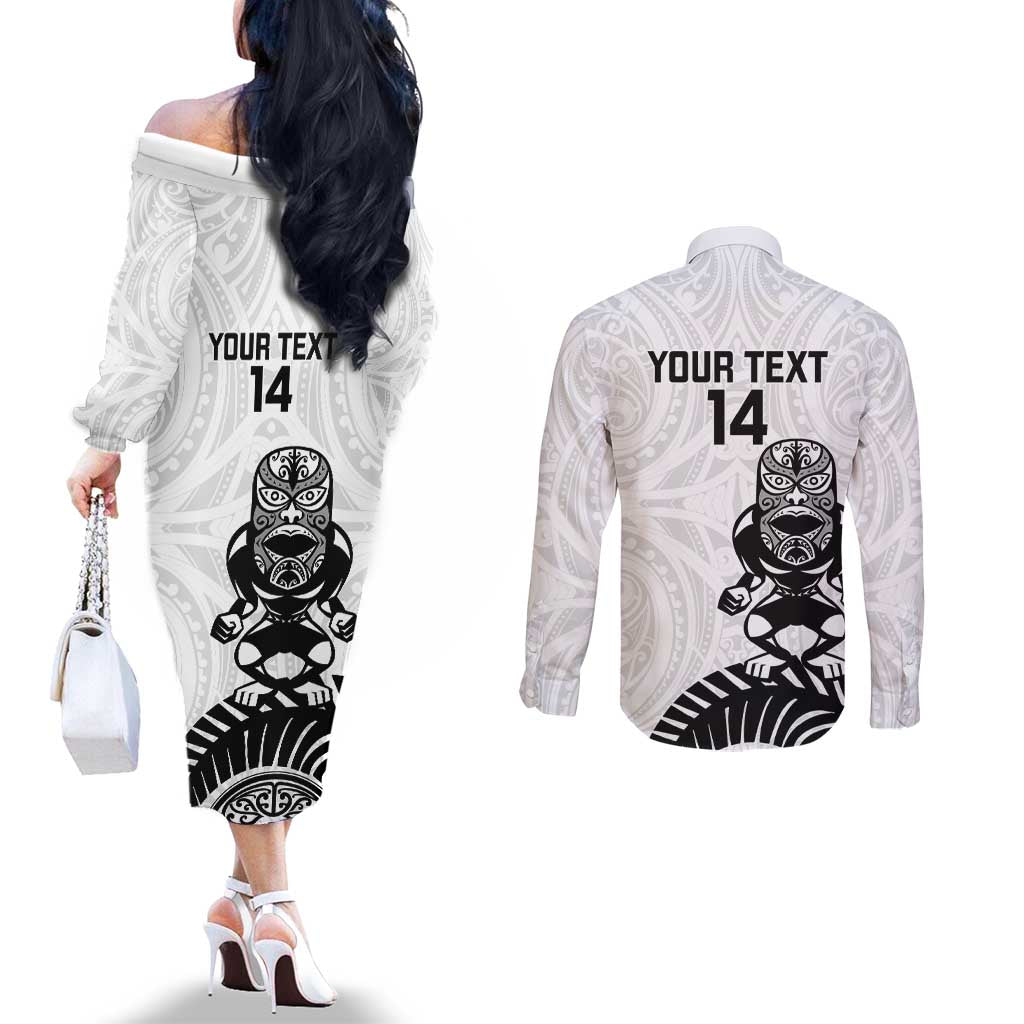Custom Aotearoa Football Couples Matching Off The Shoulder Long Sleeve Dress and Long Sleeve Button Shirt NZ Maori Tiki Go Champions