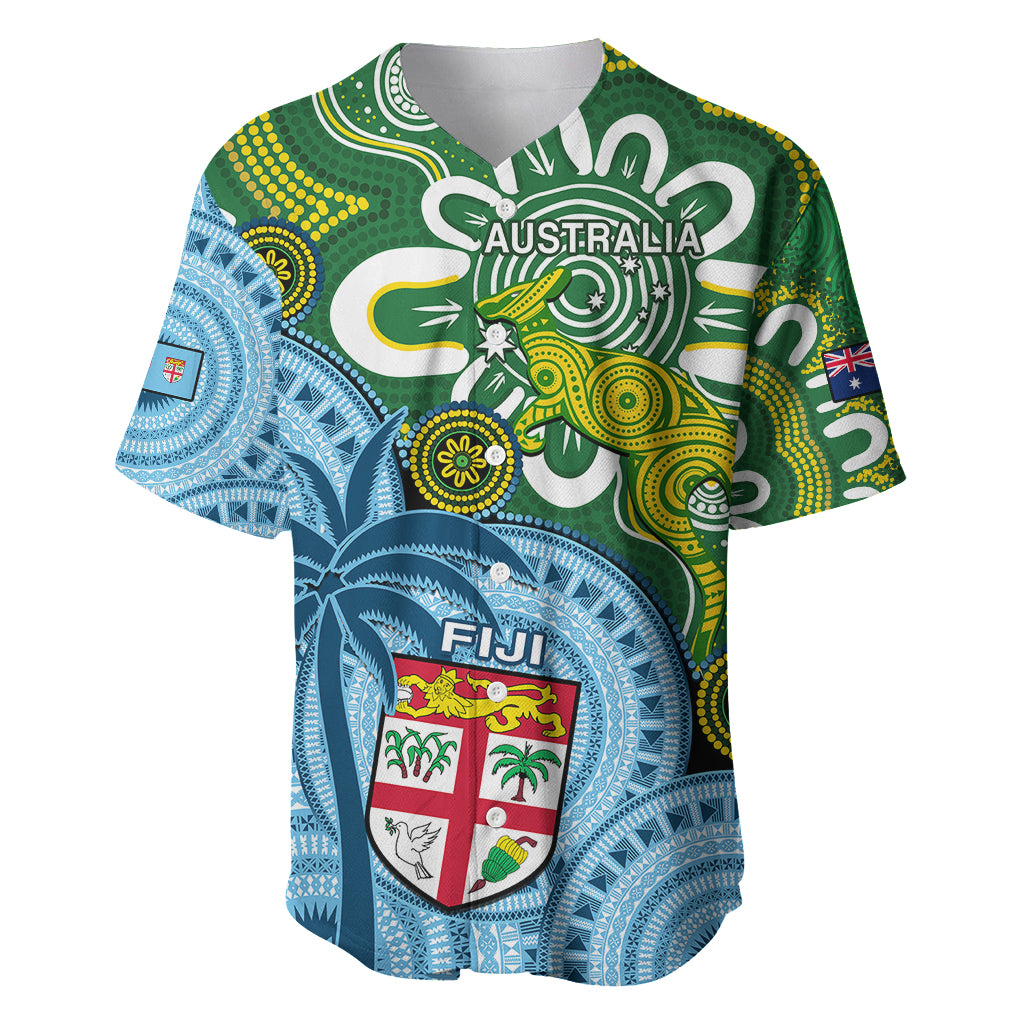 Australia And Fiji Baseball Jersey Aboriginal Mix Fijian Tapa Unique Style LT14 Green - Polynesian Pride