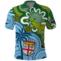 Australia and Fiji Polo Shirt Aboriginal Mix Fijian Tapa Unique Style LT14 Green - Polynesian Pride