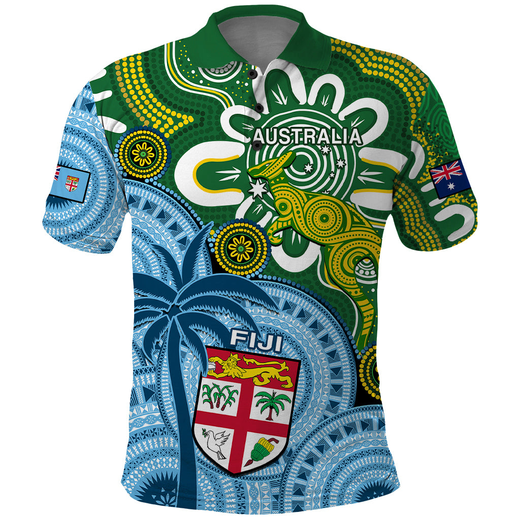 Custom Australia and Fiji Polo Shirt Aboriginal Mix Fijian Tapa Unique Style LT14 Green - Polynesian Pride