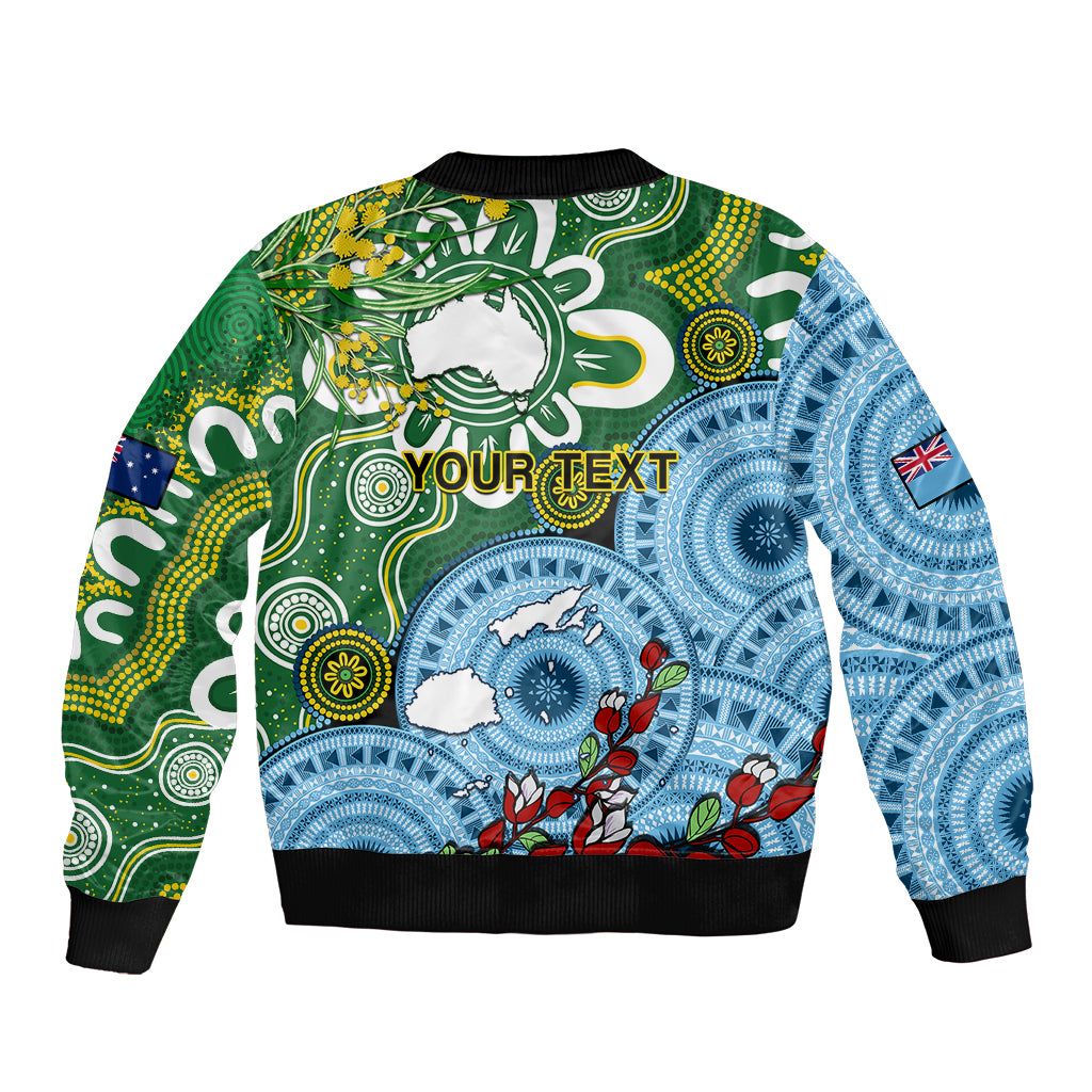 Personalised Australia And Fiji Sleeve Zip Bomber Jacket Aboriginal Mix Fijian Tapa Unique Style LT14 - Polynesian Pride