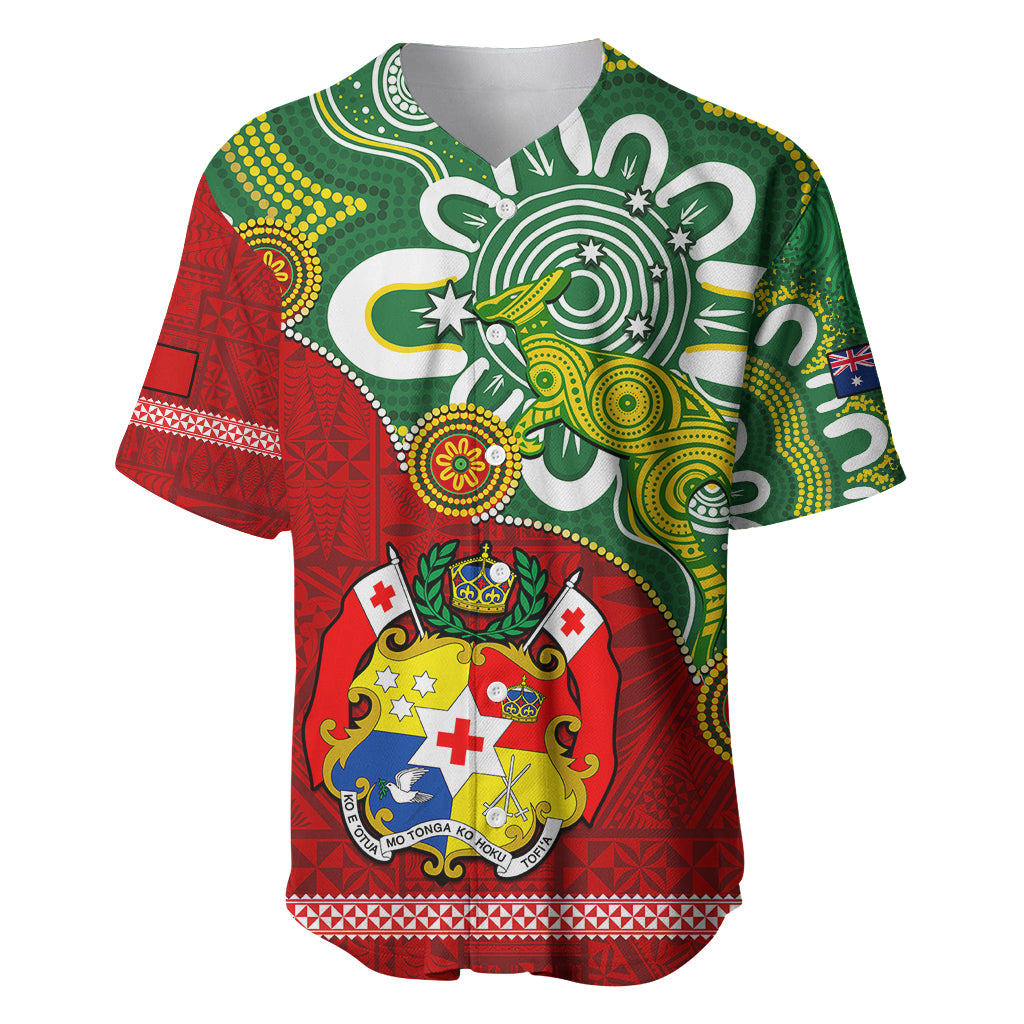 Australia And Tonga Baseball Jersey Aboriginal Mix Tongan Ngatu Unique Style LT14 Green - Polynesian Pride