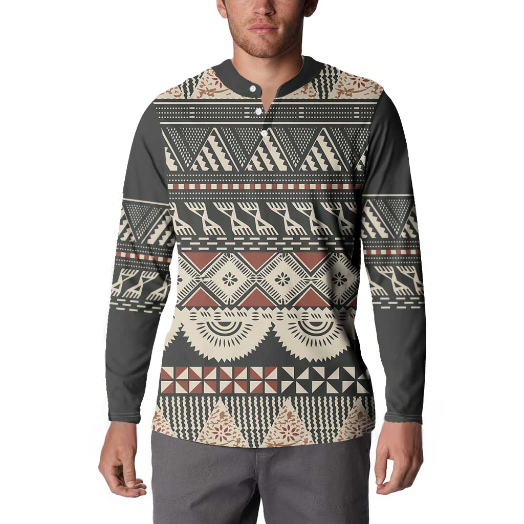 Vintage Bula Fiji Masi Button Sweatshirt Fijian Tapa Cloth - Polynesian Pride