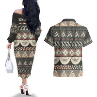 Vintage Bula Fiji Masi Couples Matching Off The Shoulder Long Sleeve Dress and Hawaiian Shirt Fijian Tapa Cloth - Polynesian Pride