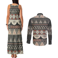 Vintage Bula Fiji Masi Couples Matching Tank Maxi Dress and Long Sleeve Button Shirt Fijian Tapa Cloth - Polynesian Pride