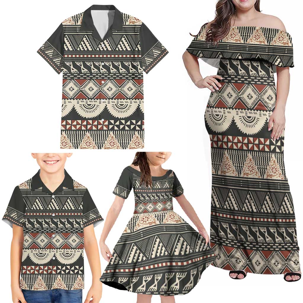 Vintage Bula Fiji Masi Family Matching Off Shoulder Maxi Dress and Hawaiian Shirt Fijian Tapa Cloth - Polynesian Pride