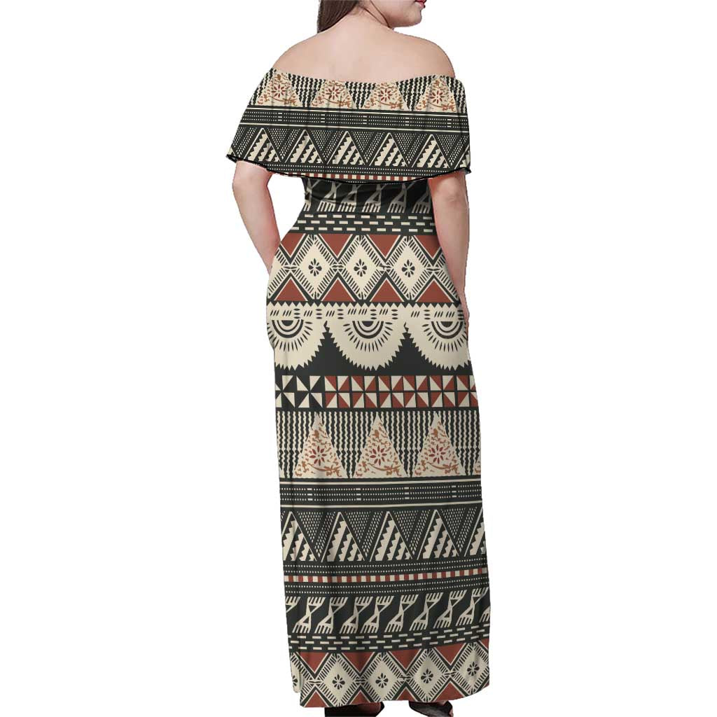 Vintage Bula Fiji Masi Family Matching Off Shoulder Maxi Dress and Hawaiian Shirt Fijian Tapa Cloth - Polynesian Pride