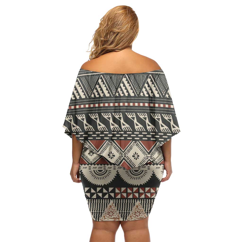 Vintage Bula Fiji Masi Family Matching Off Shoulder Short Dress and Hawaiian Shirt Fijian Tapa Cloth - Polynesian Pride