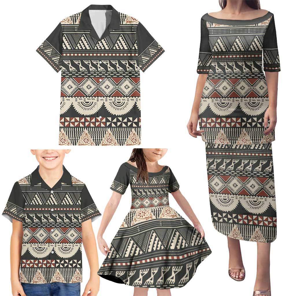 Vintage Bula Fiji Masi Family Matching Puletasi and Hawaiian Shirt Fijian Tapa Cloth - Polynesian Pride