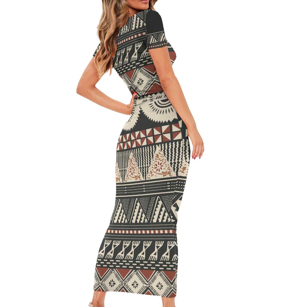 Vintage Bula Fiji Masi Family Matching Short Sleeve Bodycon Dress and Hawaiian Shirt Fijian Tapa Cloth - Polynesian Pride