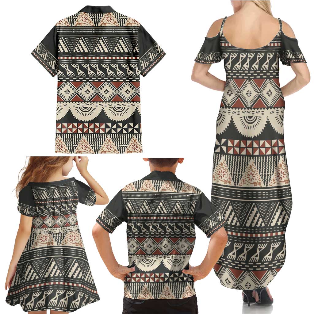 Vintage Bula Fiji Masi Family Matching Summer Maxi Dress and Hawaiian Shirt Fijian Tapa Cloth - Polynesian Pride