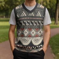 Vintage Bula Fiji Masi Christmas Knitted V-Neck Vest Fijian Tapa Cloth - Polynesian Pride