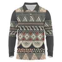 Vintage Bula Fiji Masi Long Sleeve Polo Shirt Fijian Tapa Cloth - Polynesian Pride