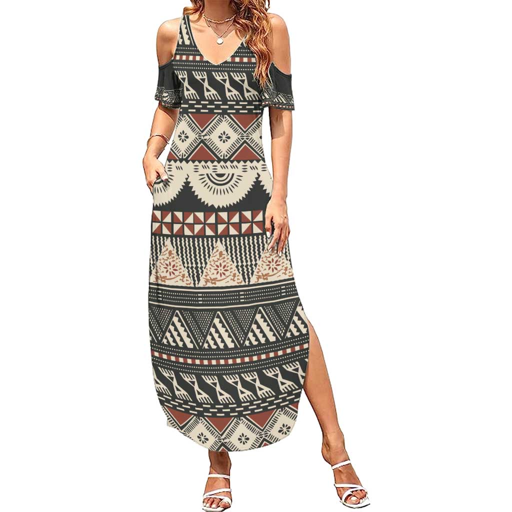 Vintage Bula Fiji Masi Summer Maxi Dress Fijian Tapa Cloth - Polynesian Pride