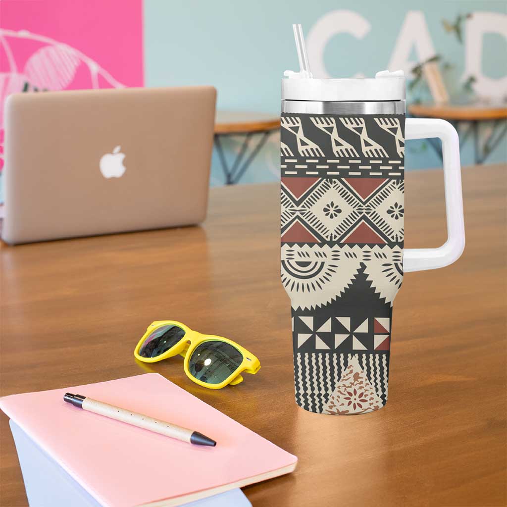 Vintage Bula Fiji Masi Tumbler With Handle Fijian Tapa Cloth - Polynesian Pride