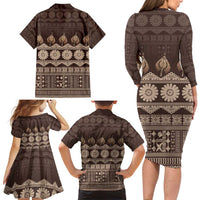 Bula Fiji Iri ni Meke Family Matching Long Sleeve Bodycon Dress and Hawaiian Shirt Kuvui Fijian Masi - Polynesian Pride