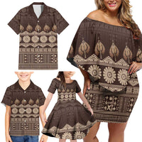 Bula Fiji Iri ni Meke Family Matching Off Shoulder Short Dress and Hawaiian Shirt Kuvui Fijian Masi - Polynesian Pride