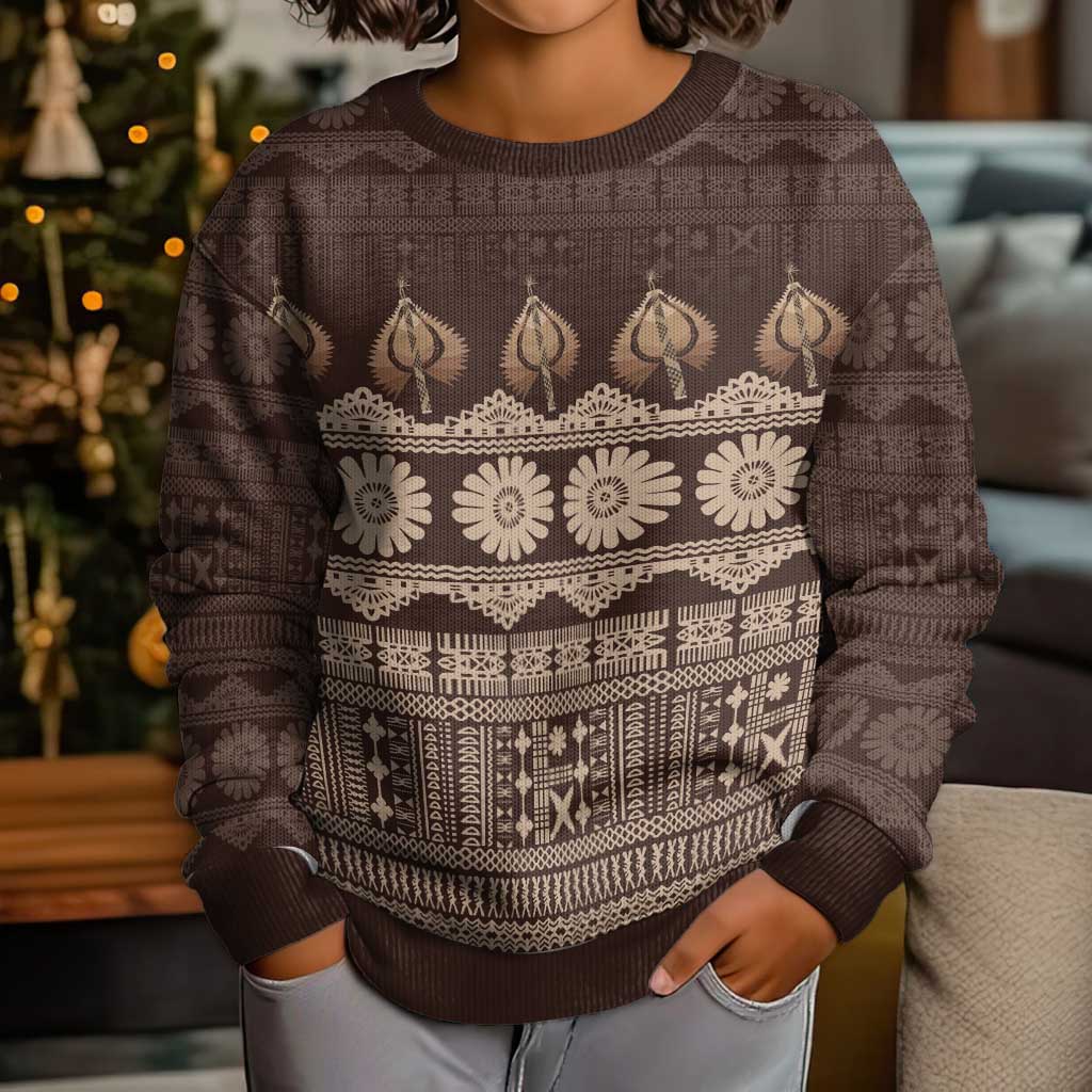 Bula Fiji Iri ni Meke Kid Ugly Christmas Sweater Kuvui Fijian Masi - Polynesian Pride