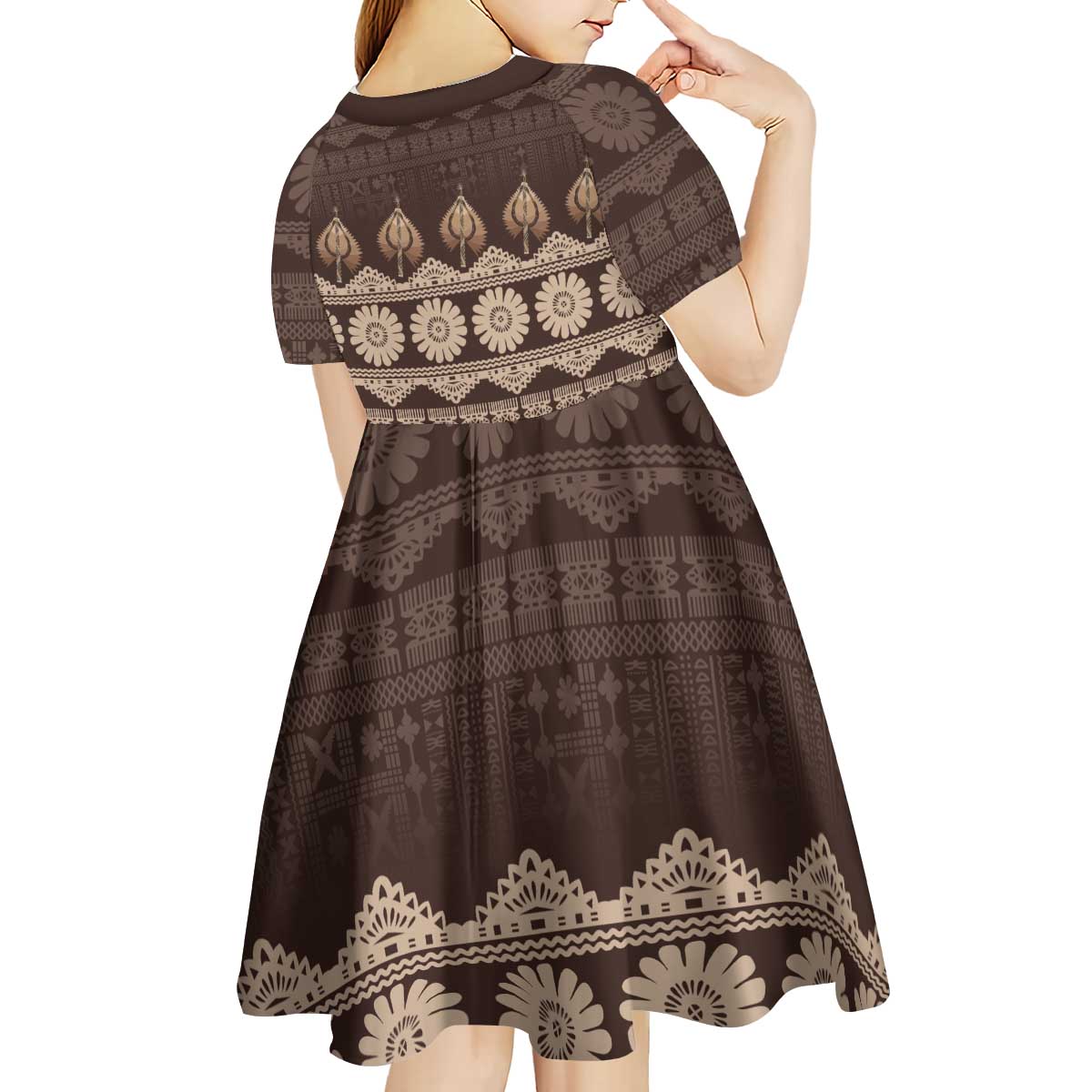 Bula Fiji Iri ni Meke Kid Short Sleeve Dress Kuvui Fijian Masi - Polynesian Pride