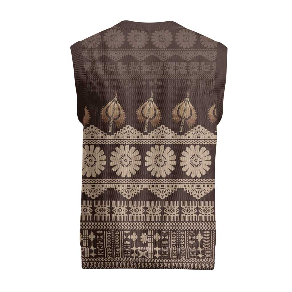 Bula Fiji Iri ni Meke Christmas Knitted V-Neck Vest Kuvui Fijian Masi - Polynesian Pride