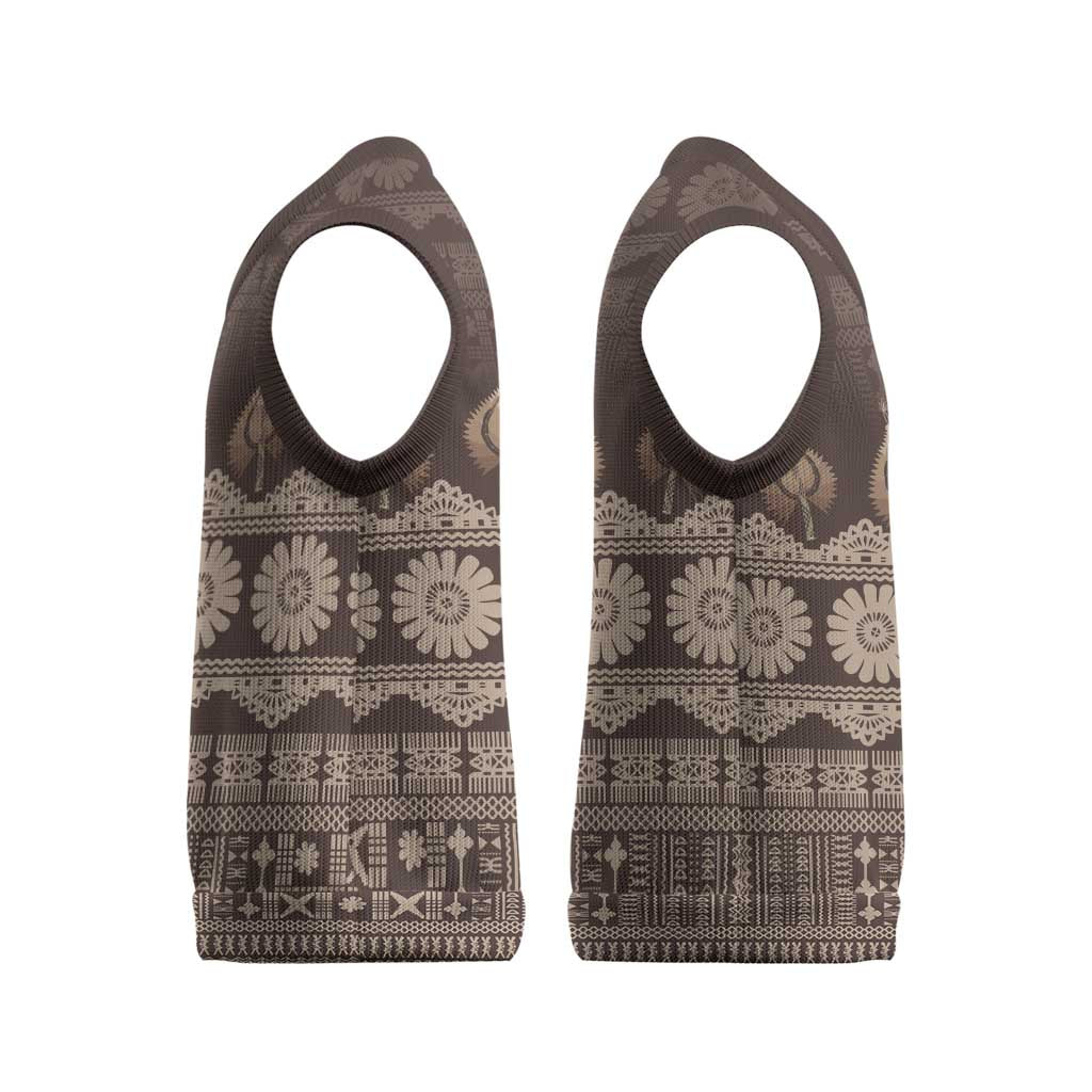 Bula Fiji Iri ni Meke Christmas Knitted V-Neck Vest Kuvui Fijian Masi - Polynesian Pride