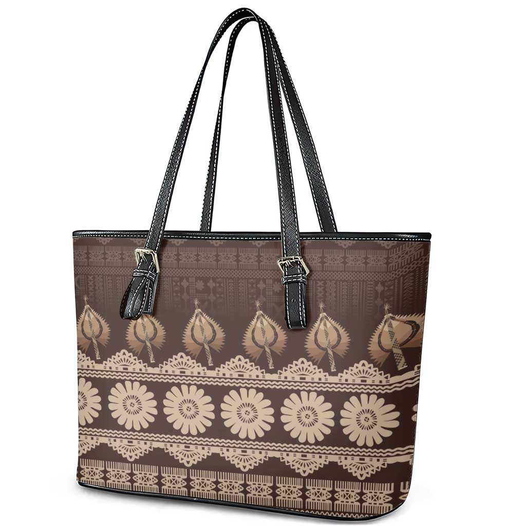 Bula Fiji Iri ni Meke Leather Tote Bag Kuvui Fijian Masi - Polynesian Pride