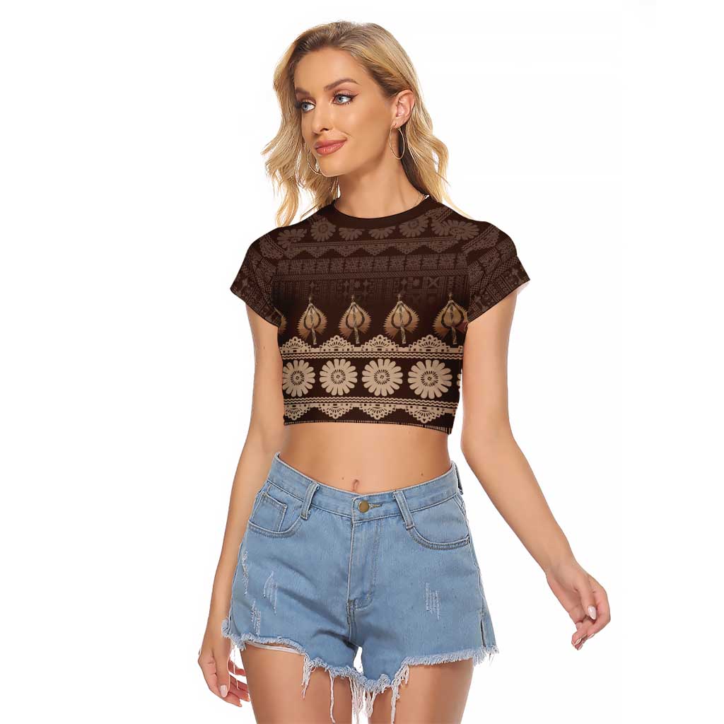 Bula Fiji Iri ni Meke Raglan Cropped T Shirt Kuvui Fijian Masi - Polynesian Pride