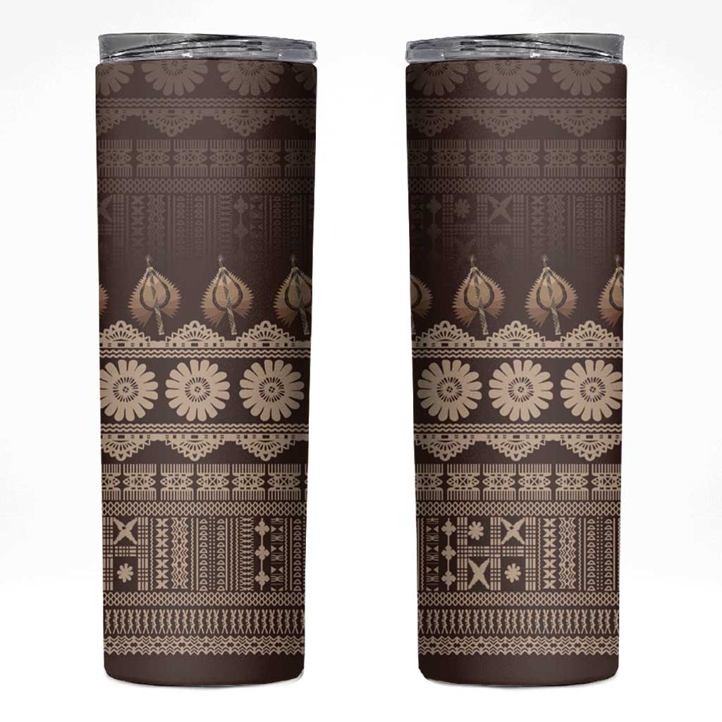Bula Fiji Iri ni Meke Skinny Tumbler Kuvui Fijian Masi - Polynesian Pride