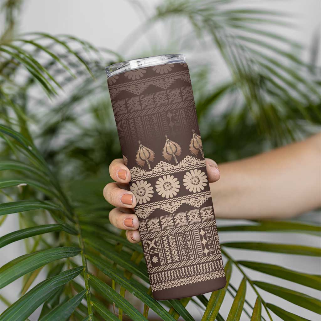 Bula Fiji Iri ni Meke Skinny Tumbler Kuvui Fijian Masi - Polynesian Pride